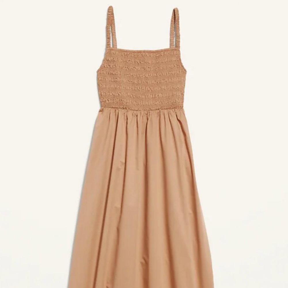 Old Navy Fit & Flare Sleeveless Cotton-Poplin Smocked-Bodice Midi Dress